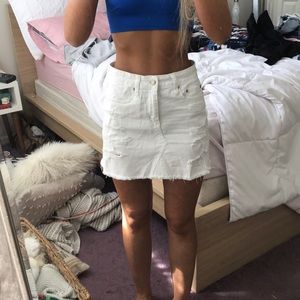 White Distressed American Eagle Denim Skirt